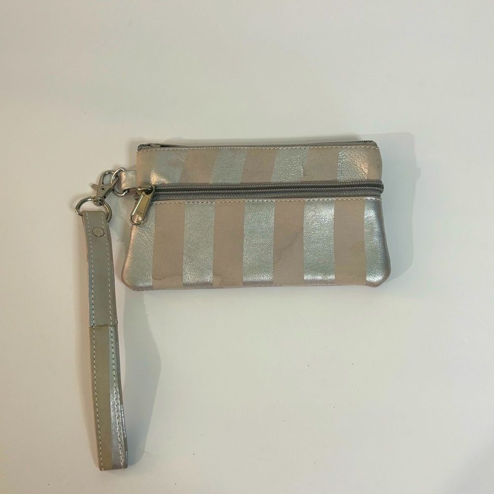 White and Silver Striped Small Wristlet